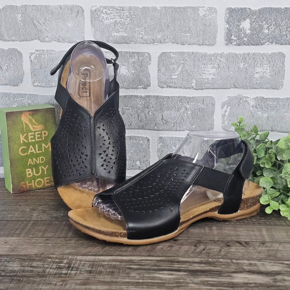 Propet Feya Black Leather Comfort Sandals Adjustable Strap Women's 9.5 XX(4E)